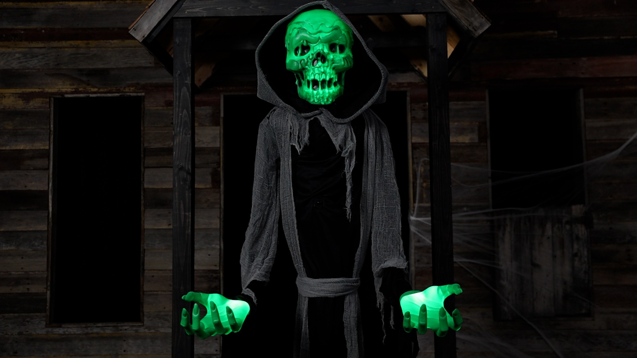 Whether placed on your porch to greet trick-or-treaters or used as a centerpiece for your haunted house, this 8FT Animated Phantom Decoration is sure to captivate and terrify all who encounter it.